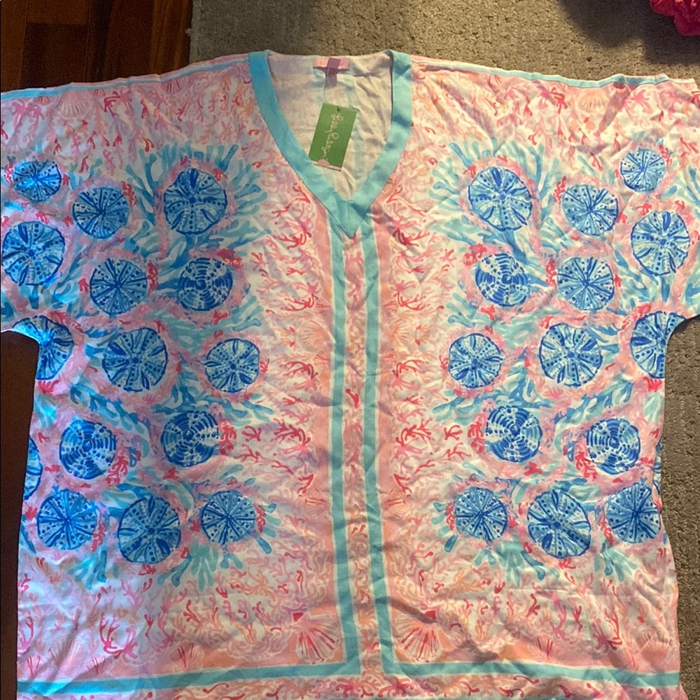 Lilly Pulitzer Blue and Pink Swim Coverup with Vibrant Patterns